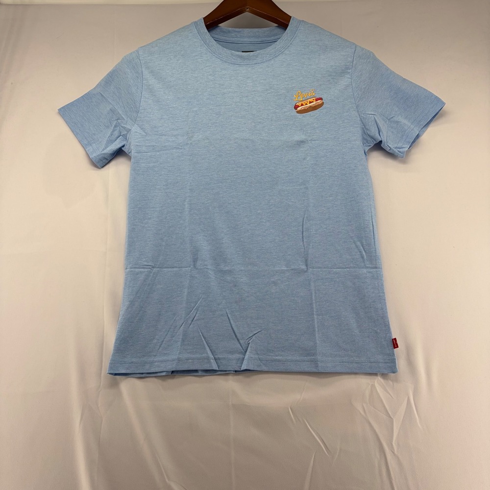 Levis Boys Blue Heather Hot Dog Labrador Graphic T-Shirt L 10/12 Relaxed Fit